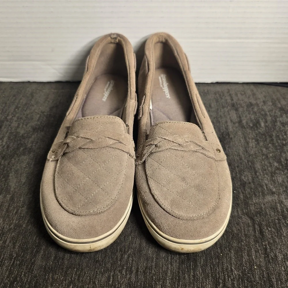 Grasshoppers Keds Womens 9.5 Taupe Suede Quilted Slip On Loafers EH60519 Flats